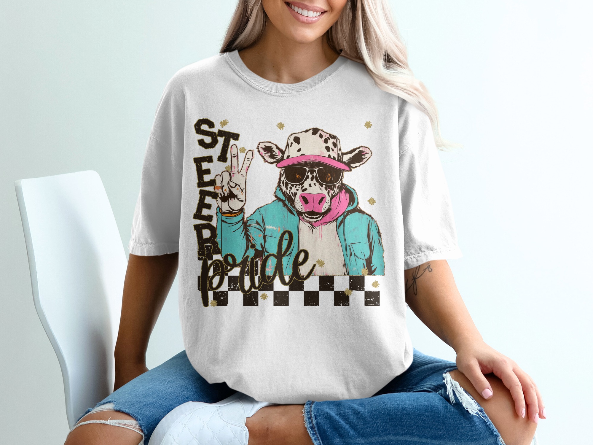 Steer Pride Cow Illustration Graphic Design T-Shirt