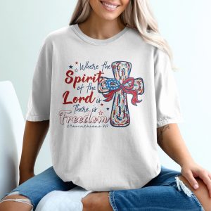 Patriotic Christian T-Shirt, Spirit of Lord Freedom Tee, Religious USA Flag Cross T Shirt, Bible Verse T Shirt, Unisex Graphic Tee