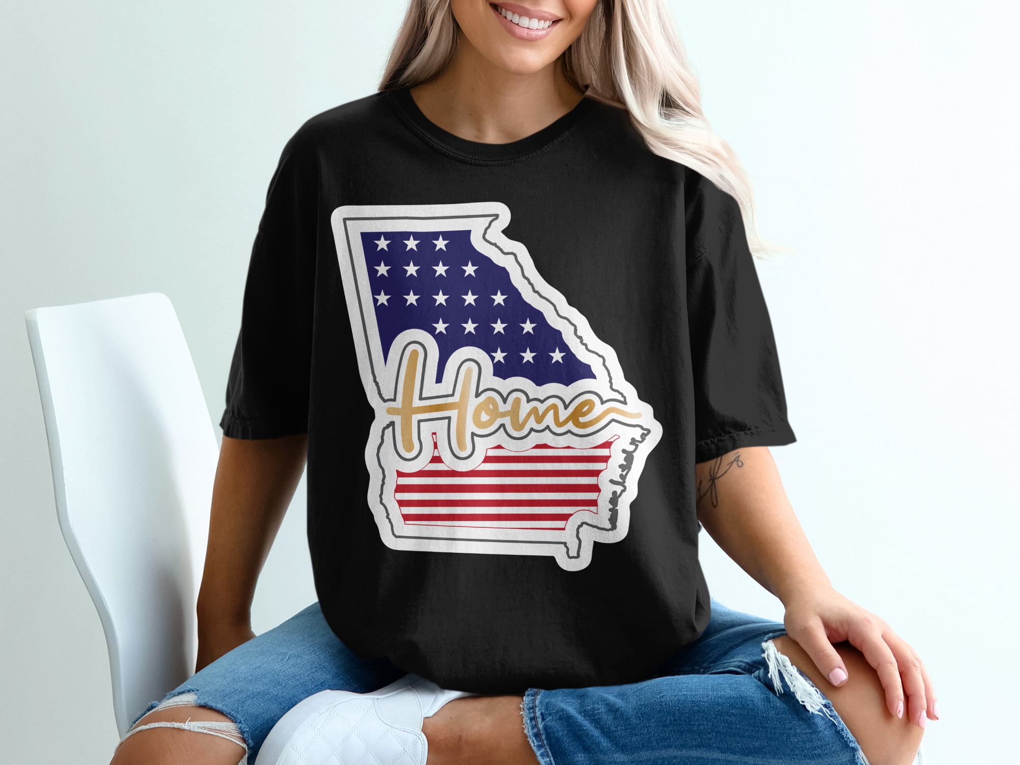 Georgia Home T-Shirt, USA Flag T Shirt, State Pride Tee, Patriotic Shirt, Gift for Georgian, Home State T-Shirt, American Flag Tee - Image 2