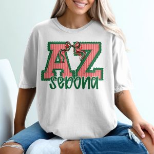 PERSONALIZED Christmas Arizona T-Shirt, Custom Initial Tee, Holiday Bow Design Shirt, Striped Letter Apparel, Unique Name Gift T-Shirt