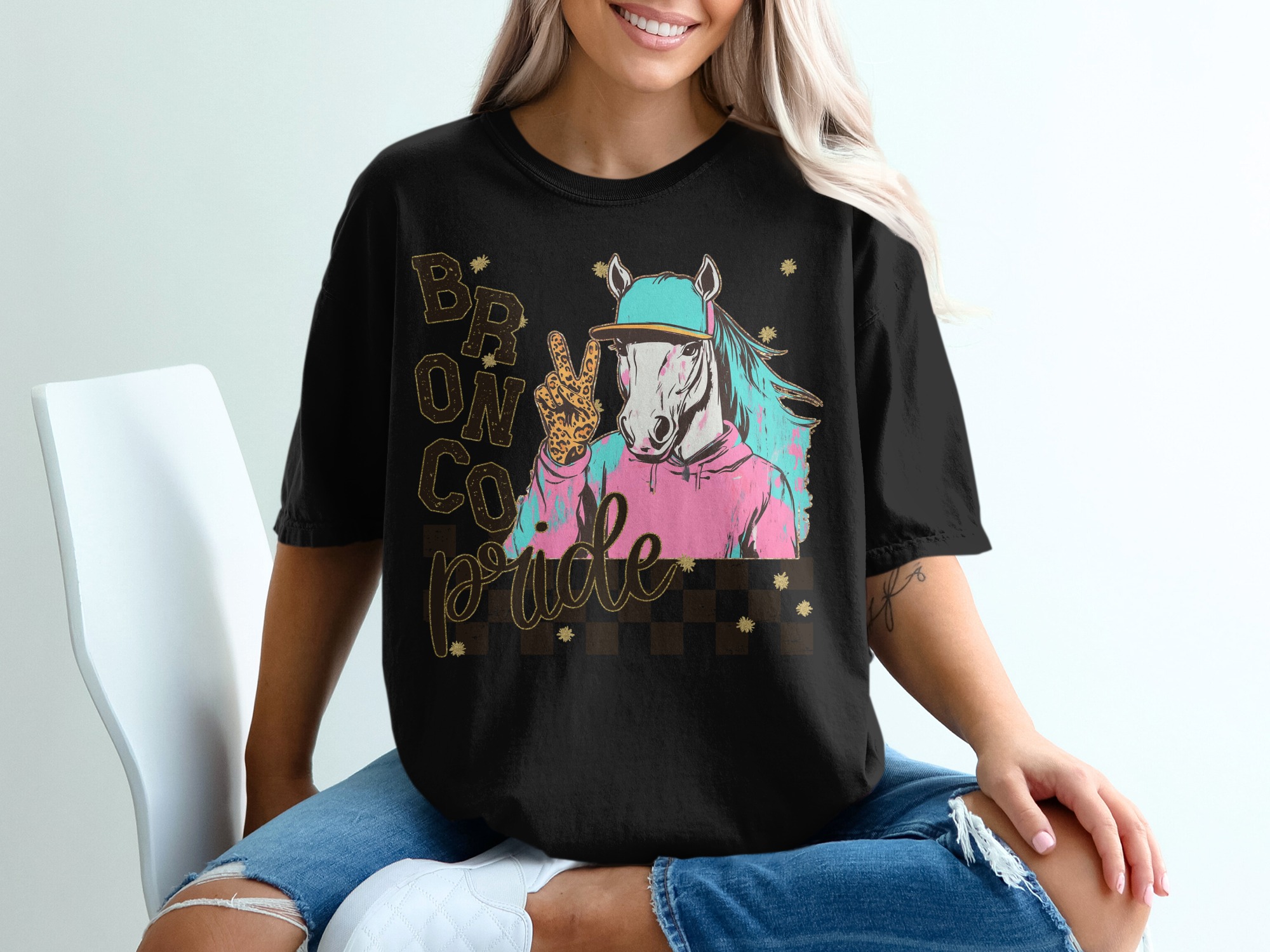Bronco Pride Horse Image Graphic Trendy Novelty T-Shirt - Image 2