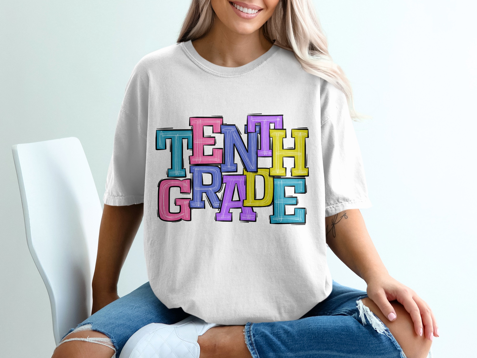 Tenth Grade Colorful Back to School Apparel Graphic T-Shirt