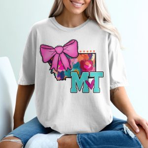 Montana State T-Shirt, Floral MT State, Bow, Montana Lover Shirt, USA State Tee, Montana Pride, Gift for Montana Natives