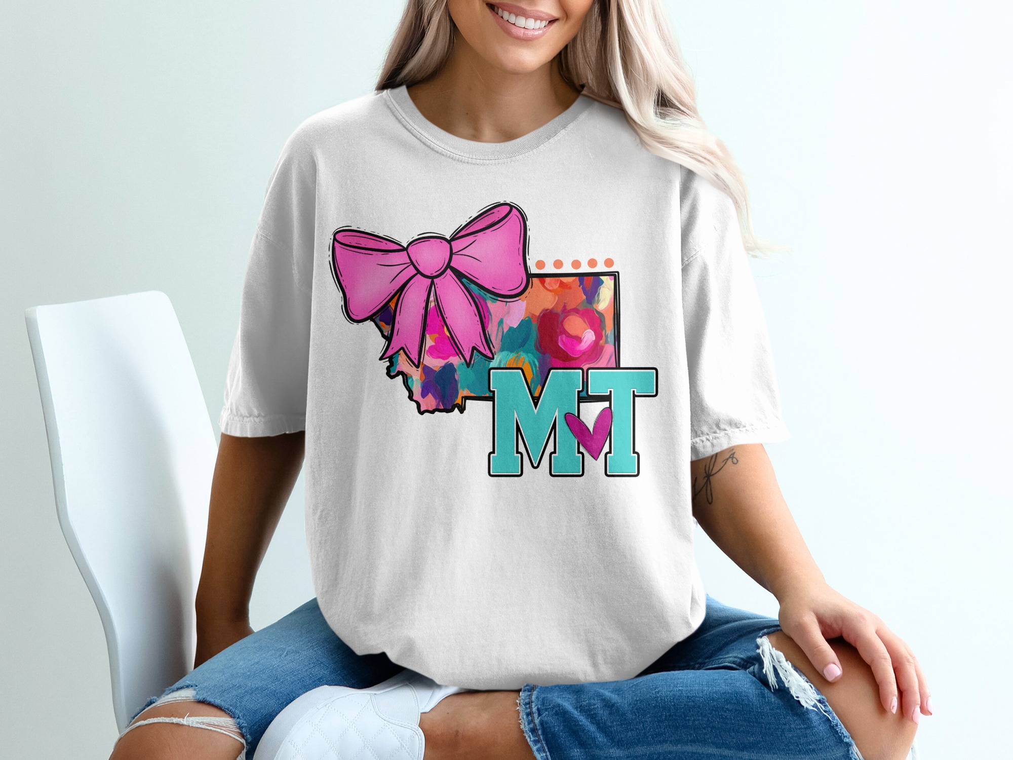 Montana State T-Shirt, Floral MT State, Bow, Montana Lover Shirt, USA State Tee, Montana Pride, Gift for Montana Natives
