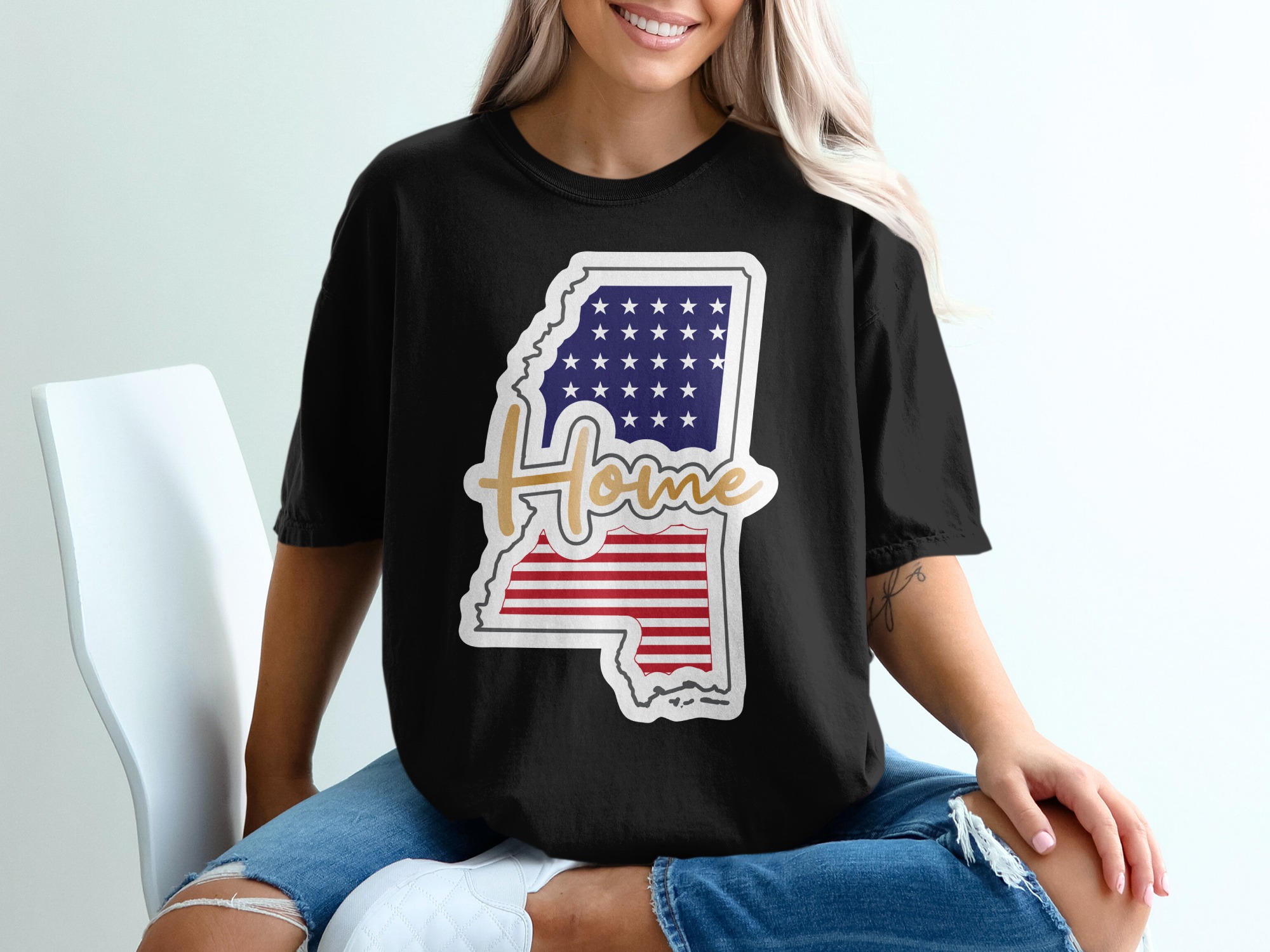 Mississippi Home T-Shirt, USA Map Tee, State Pride Shirt, Patriotic Gift Idea, Southern Home, MS Souvenir, Stars Stripes, Home State T-Shirt - Image 2