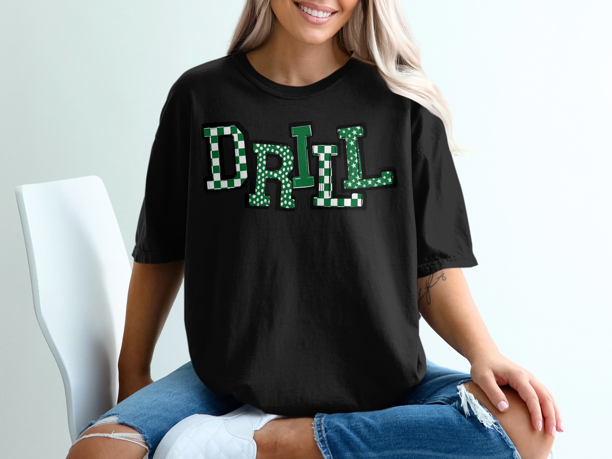 DRILL T-Shirt, Trendy Typography Tee, Graphic Design Shirt, Stylish Text TShirt, Unique Pattern Top, Fashionable Apparel, Gift for Her - Image 2