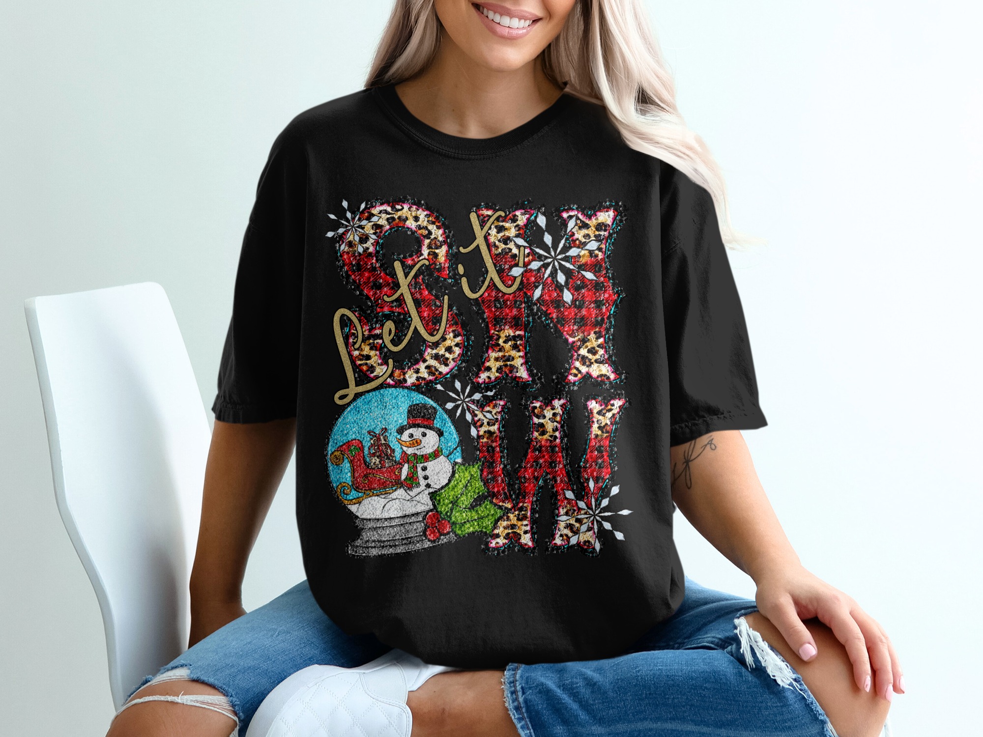 Let It Snow T Shirt, Leopard Plaid Shirt, Christmas Snowman Tee, Holiday Graphic Top, Winter Apparel, Festive Clothes, Gift Idea - Image 2