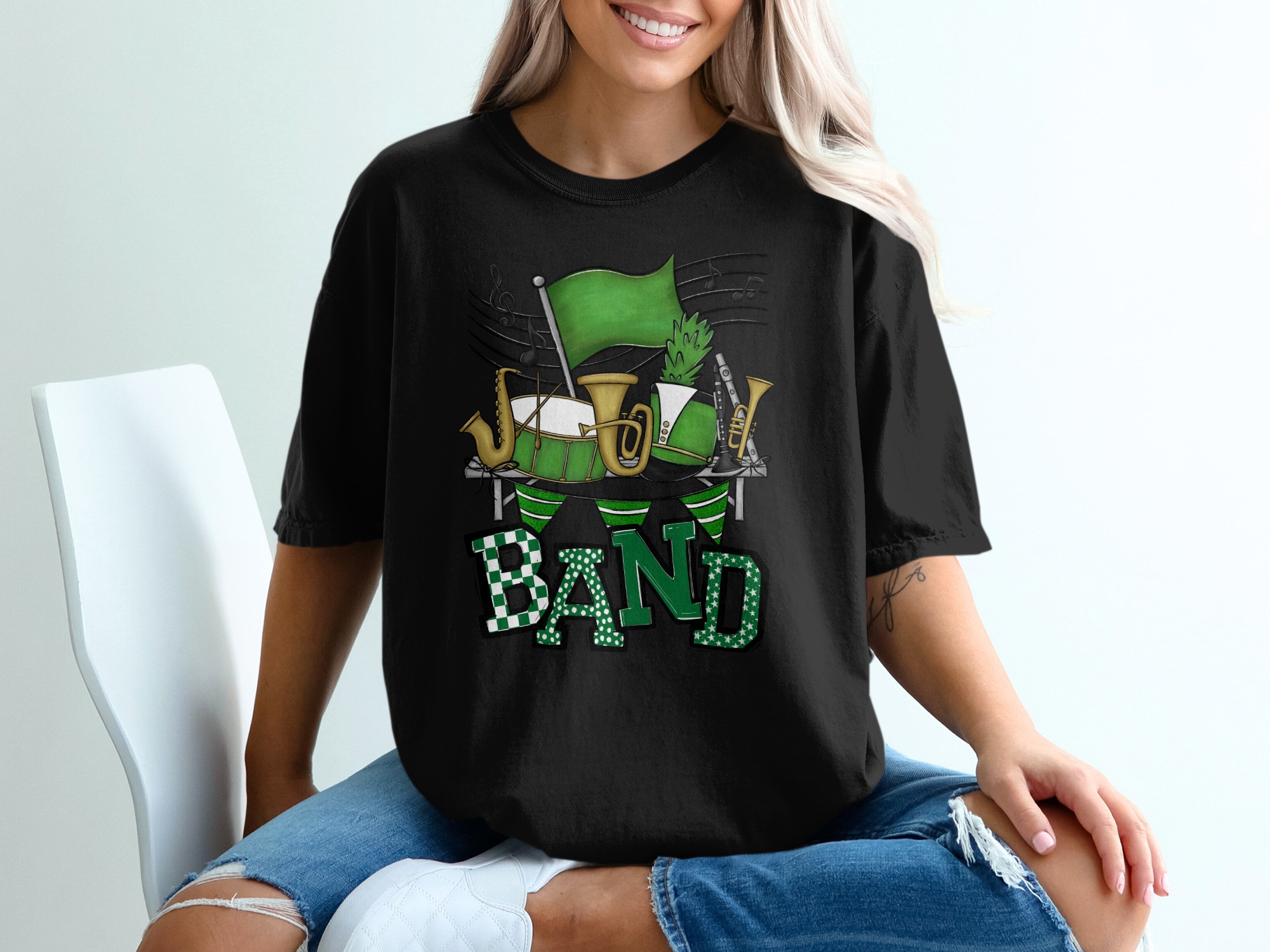 Band T-Shirt, Musical Instruments Tee, Marching Band Shirt, Music Lover Gift, Band Geek Apparel, St Patrick's Day T-Shirt, Green Band Tee - Image 2