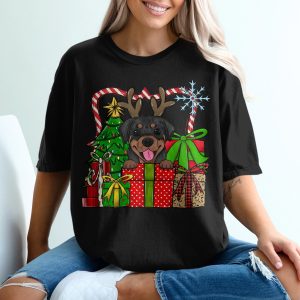 Christmas Rottweiler Reindeer T Shirt, Cute Dog Gift, Holiday Presents, Christmas Tree, Festive Cheer, Dog Lover Tee, Holiday Rottie