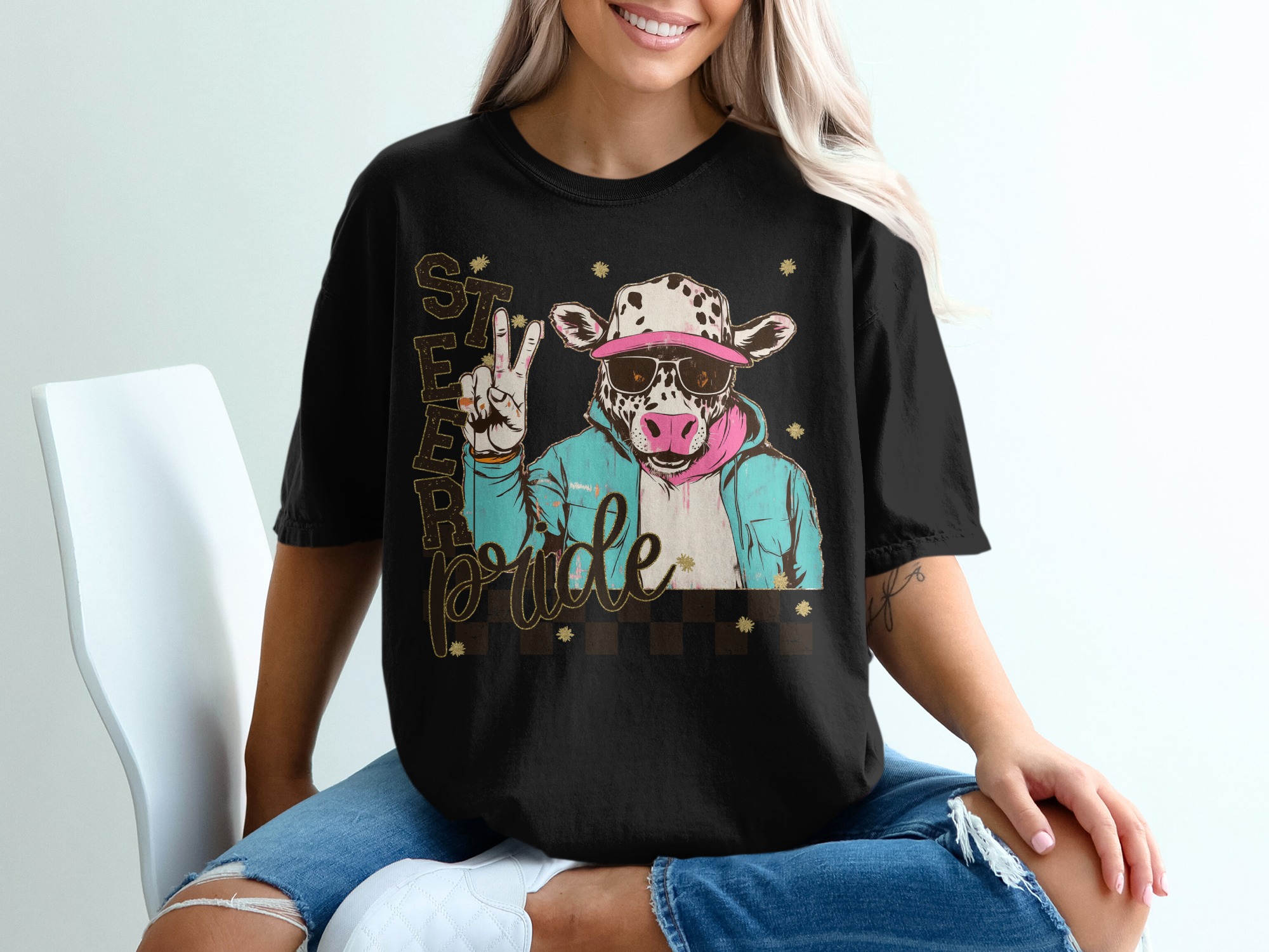 Steer Pride Cow Illustration Graphic Design T-Shirt - Image 2