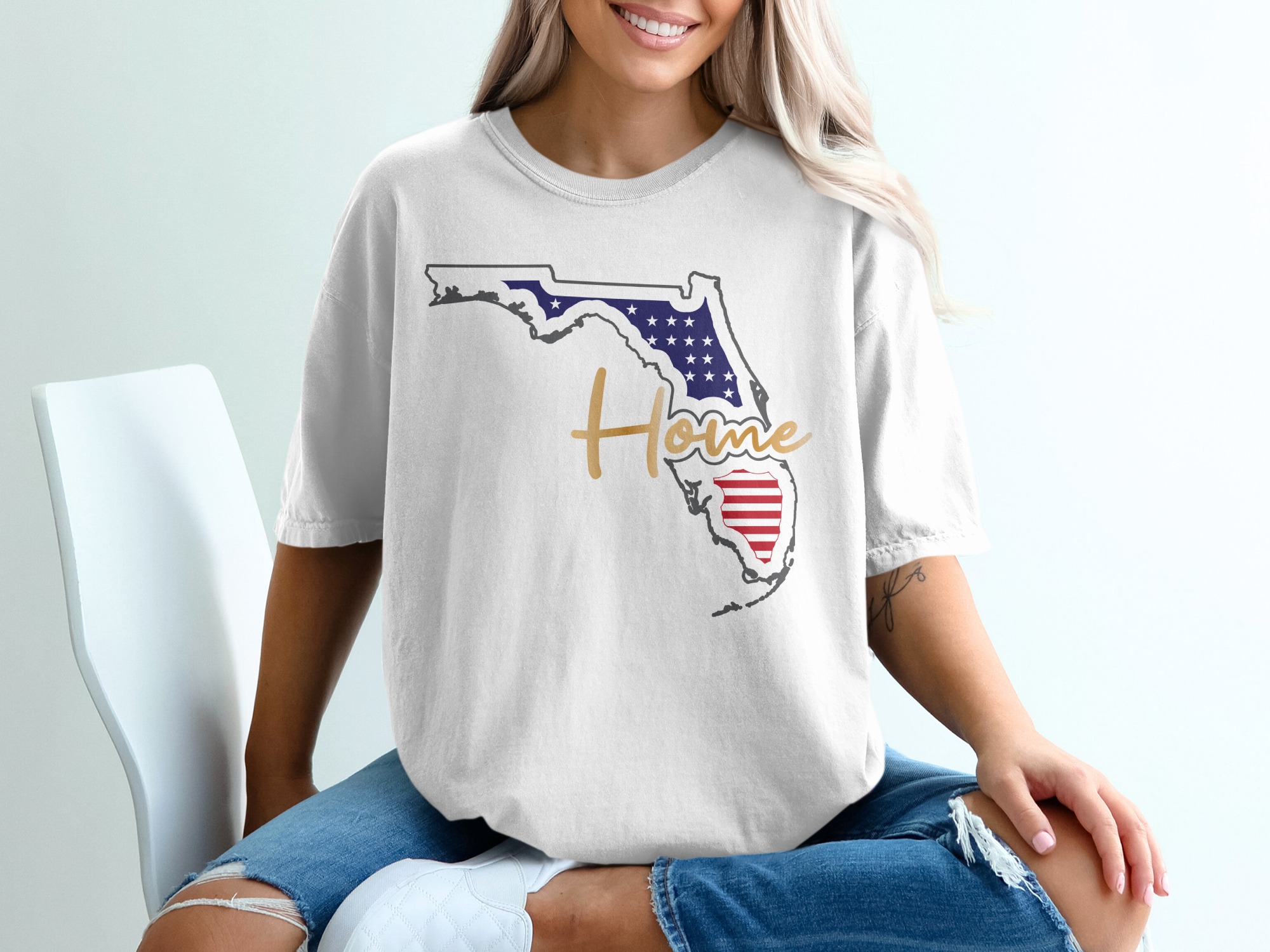 Florida Home T-Shirt, Patriotic Tee, State Pride Gift, American Flag Art, Home State Shirt, USA Design Apparel, Souvenir Tee