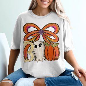 Boo T-Shirt, Halloween Shirt, Spooky Season Tee, Cute Ghost T Shirt, Pumpkin Shirt, Ribbon Bow Tee, Autumn Shirt, Fall Vibes Top