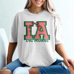 PERSONALIZED Iowa Des Moines T-Shirt, IA State Pride, Collegiate Apparel, Custom City Souvenir, Red Green Stripes, Holiday Gift