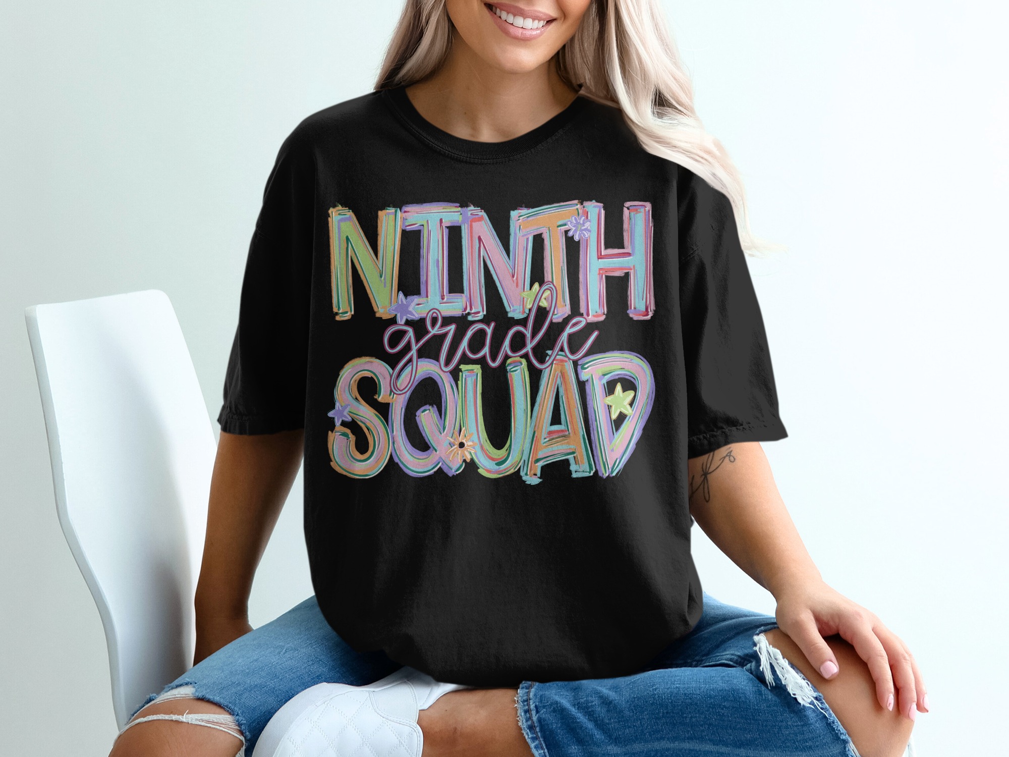 Ninth Grade Squad T-Shirt, Back To School Tee, Colorful Text Shirt, School Group Shirt, Student Shirt, 9th Grade Teacher T Shirt - Image 2