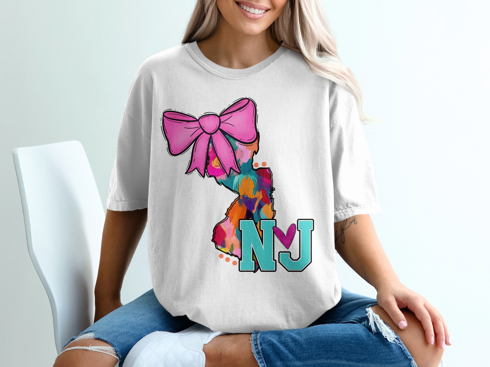 New Jersey T-Shirt, Bow Shirt, NJ Heart, Colorful NJ State, Gift Idea, Trendy Tee, Unique Gift, State Pride Shirt, Cute T-Shirt