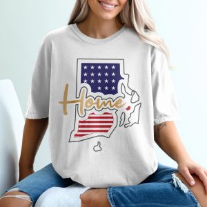 Rhode Island Home T-Shirt, American Flag State Pride, Patriotic Shirt, New England Tee, RI Gift, State Love Shirt, USA Home Shirt