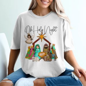 Oh Holy Night T-Shirt, Nativity Scene Tee, Christmas T-Shirt, Christian Gift, Religious Shirt, Holiday Apparel, Jesus Christ Shirt