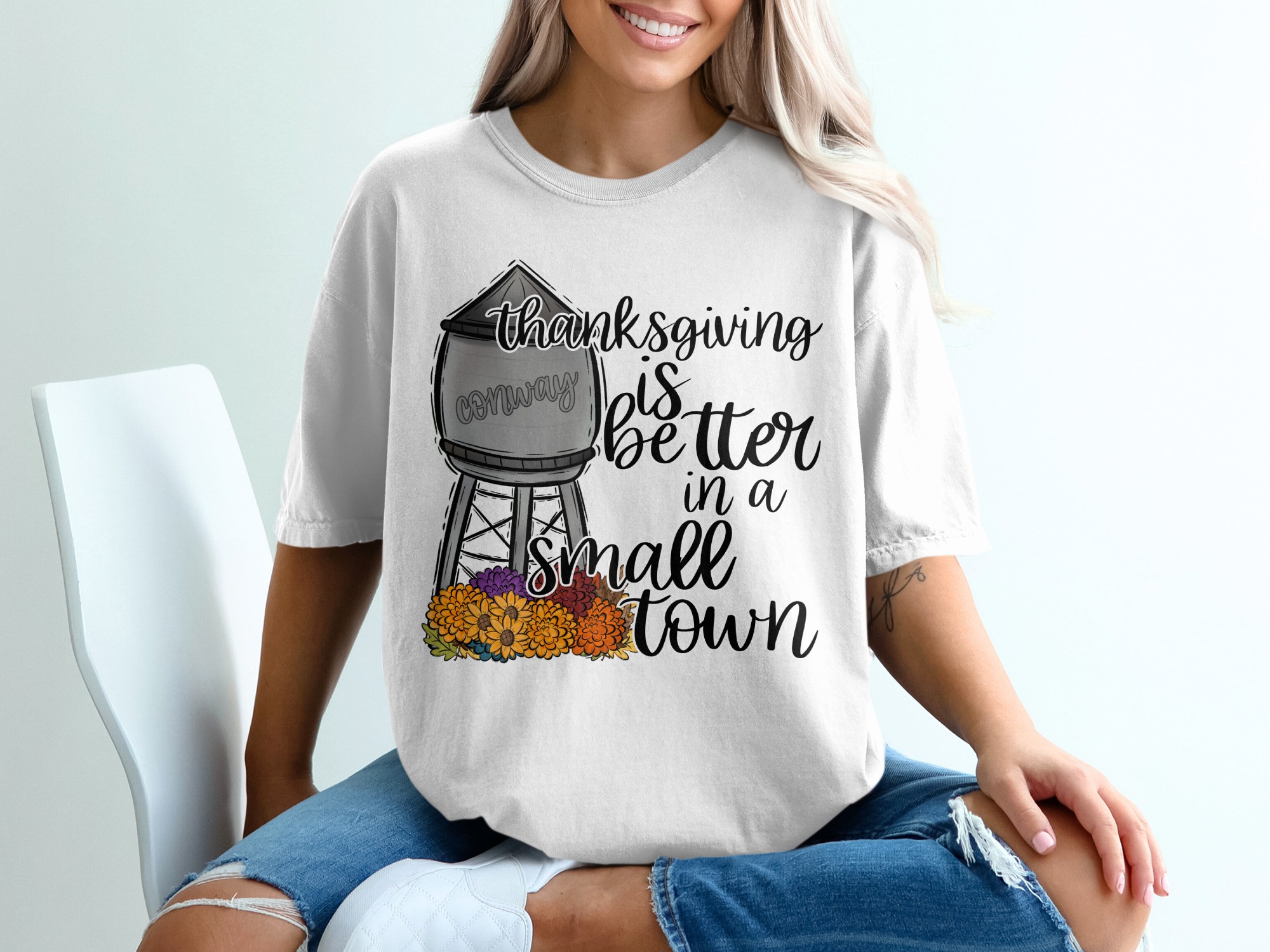 Thanksgiving T-Shirt, Conway Water Tower, Small Town Tee, Fall TShirt, Autumn Shirt, Holiday Shirt, Gifts for Thanksgiving