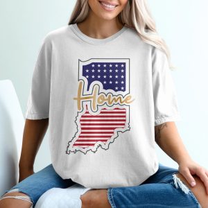 Indiana Home T-Shirt, American Flag Pride, State Love Tee, Hoosier Gift, USA Patriotic Shirt, Hometown Graphic, Indiana Souvenir