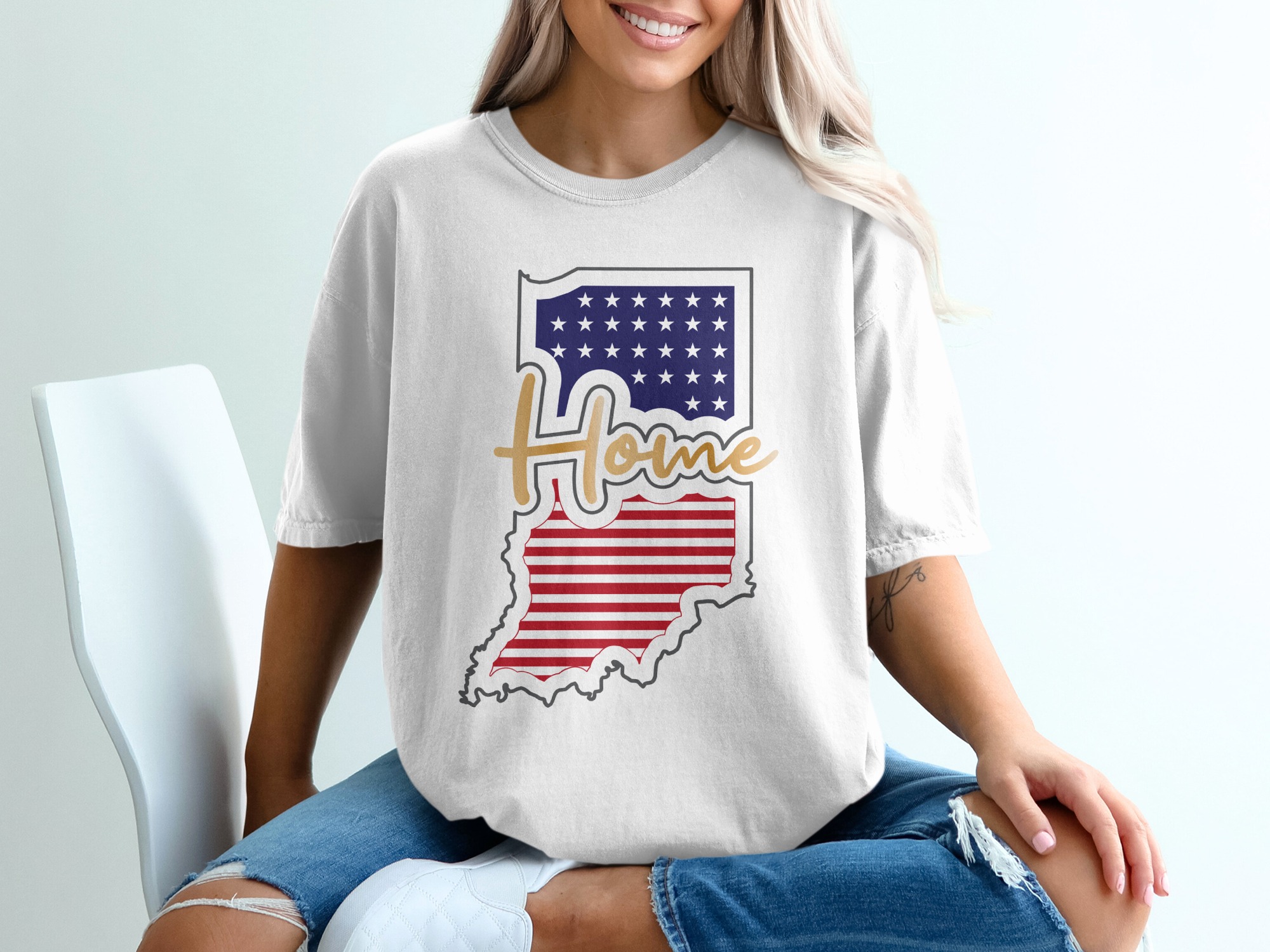 Indiana Home T-Shirt, American Flag Pride, State Love Tee, Hoosier Gift, USA Patriotic Shirt, Hometown Graphic, Indiana Souvenir