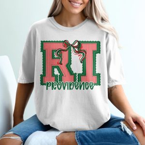 PERSONALIZED Rhode Island Providence T-Shirt, Custom RI State Tee, New England Capital City Apparel, Festive Holiday Bow Gift