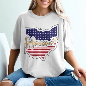 Ohio Home T-Shirt, American Flag Design, Patriotic Apparel, State Pride, Ohio Gift, USA Stars and Stripes Tee