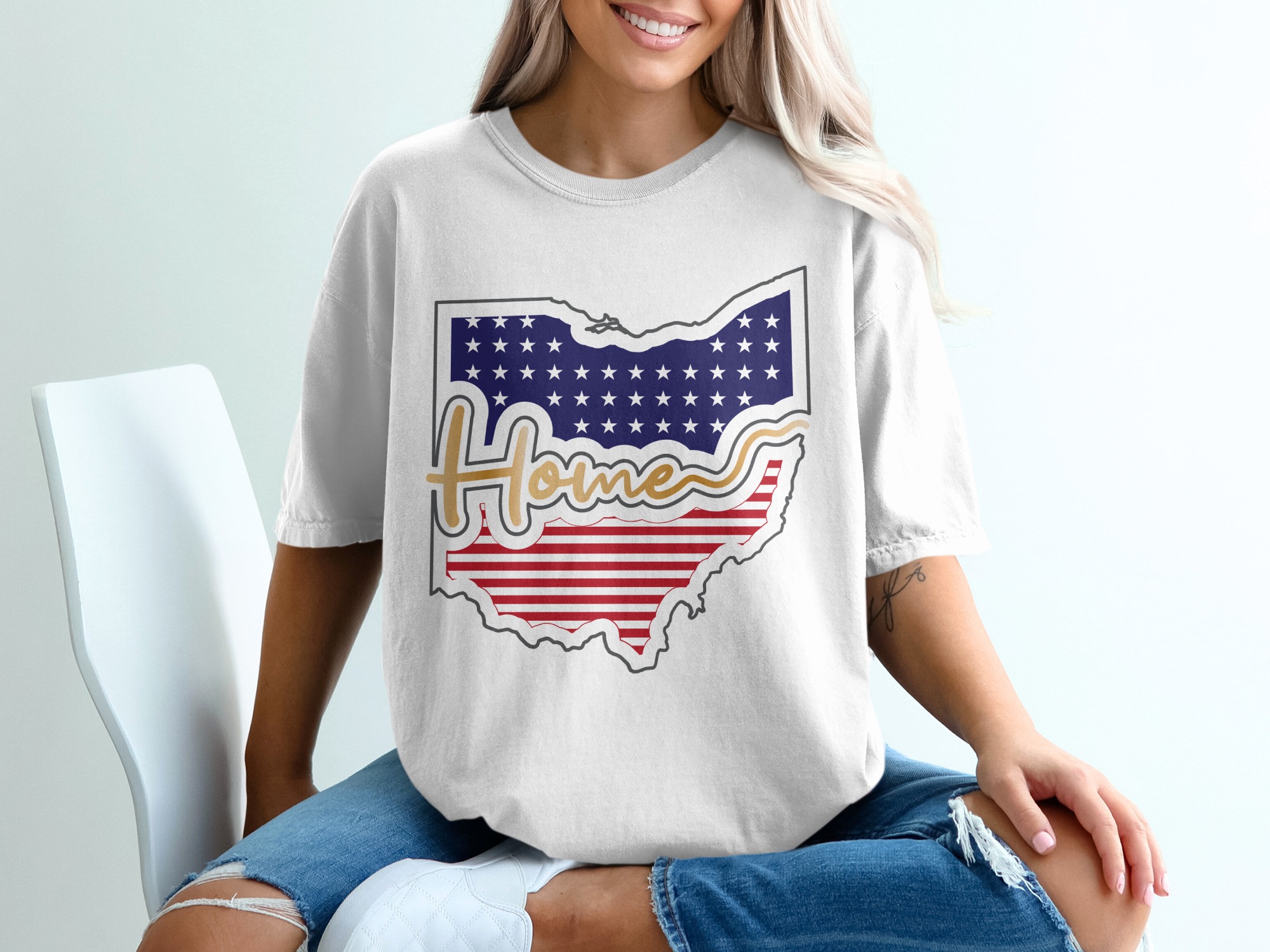 Ohio Home T-Shirt, American Flag Design, Patriotic Apparel, State Pride, Ohio Gift, USA Stars and Stripes Tee
