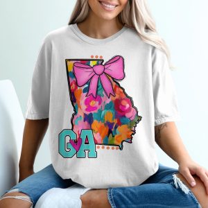 Georgia State T-Shirt, Floral GA, Bow Design Tee, Southern Pride Shirt, Cute Georgia Souvenir, Gift for Georgians, Peach State Apparel