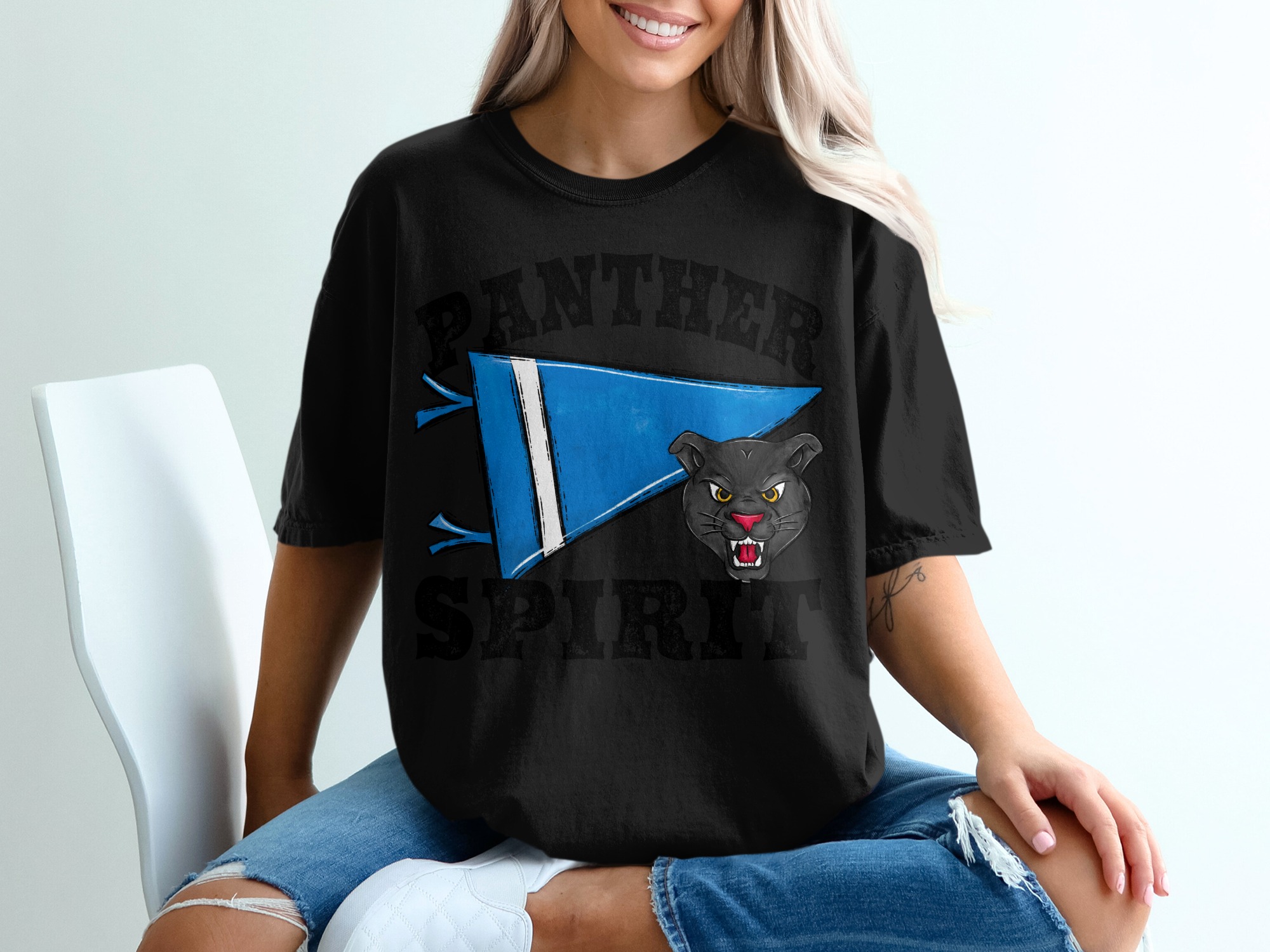 Panther Spirit T-Shirt, School Pride Tee, Mascot T Shirt, Sports Fan Apparel, Team Support, Game Day Outfit, Blue Pennant T-Shirt - Image 2