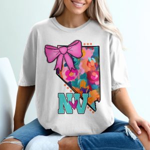 Nevada Flower T-Shirt, NV Bow Shirt, State Pride Shirt, Floral Design Tee, Gift for Nevada Lover, Home State Tee, Travel Souvenir