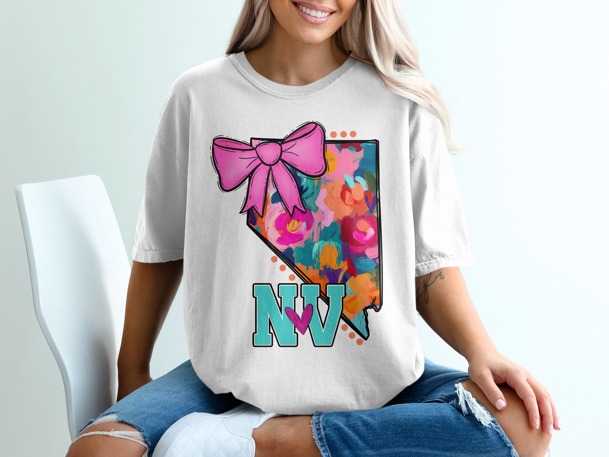 Nevada Flower T-Shirt, NV Bow Shirt, State Pride Shirt, Floral Design Tee, Gift for Nevada Lover, Home State Tee, Travel Souvenir