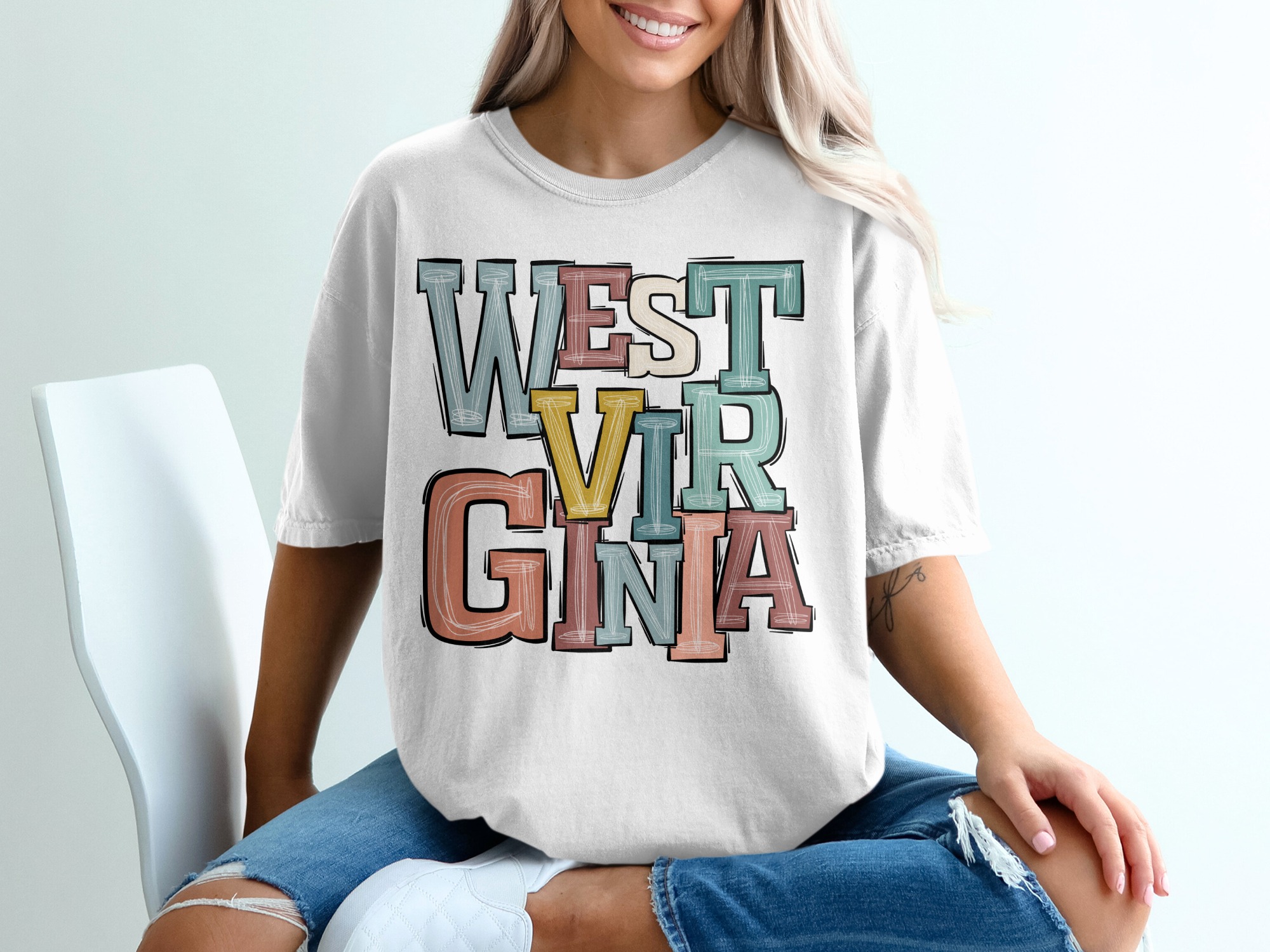West Virginia Colorful Lettering Design Graphic T-Shirt