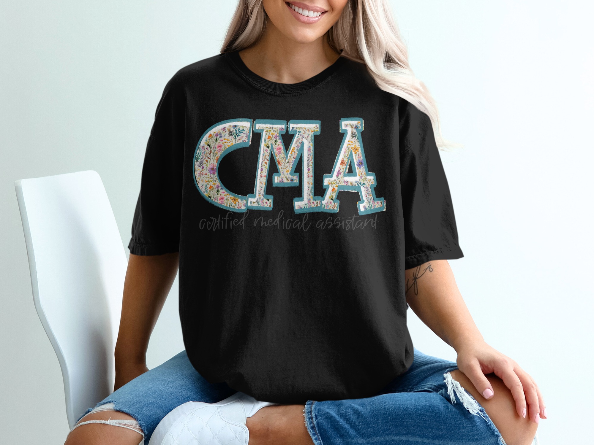 CMA T-Shirt, Certified Medical Assistant, Floral Design, Medical Profession Tee, Medical Assistant Gift, CMA Tee, Flower CMA Shirt - Image 2