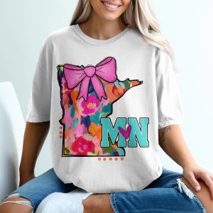 Minnesota T-Shirt, MN State Pride Shirt, Floral Art Shirt, Cute Bow Tee, Gift for Her, State Lover T-Shirt, Watercolor MN Tee