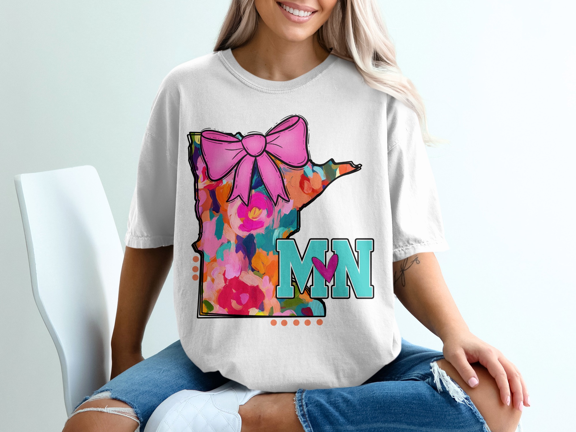 Minnesota T-Shirt, MN State Pride Shirt, Floral Art Shirt, Cute Bow Tee, Gift for Her, State Lover T-Shirt, Watercolor MN Tee