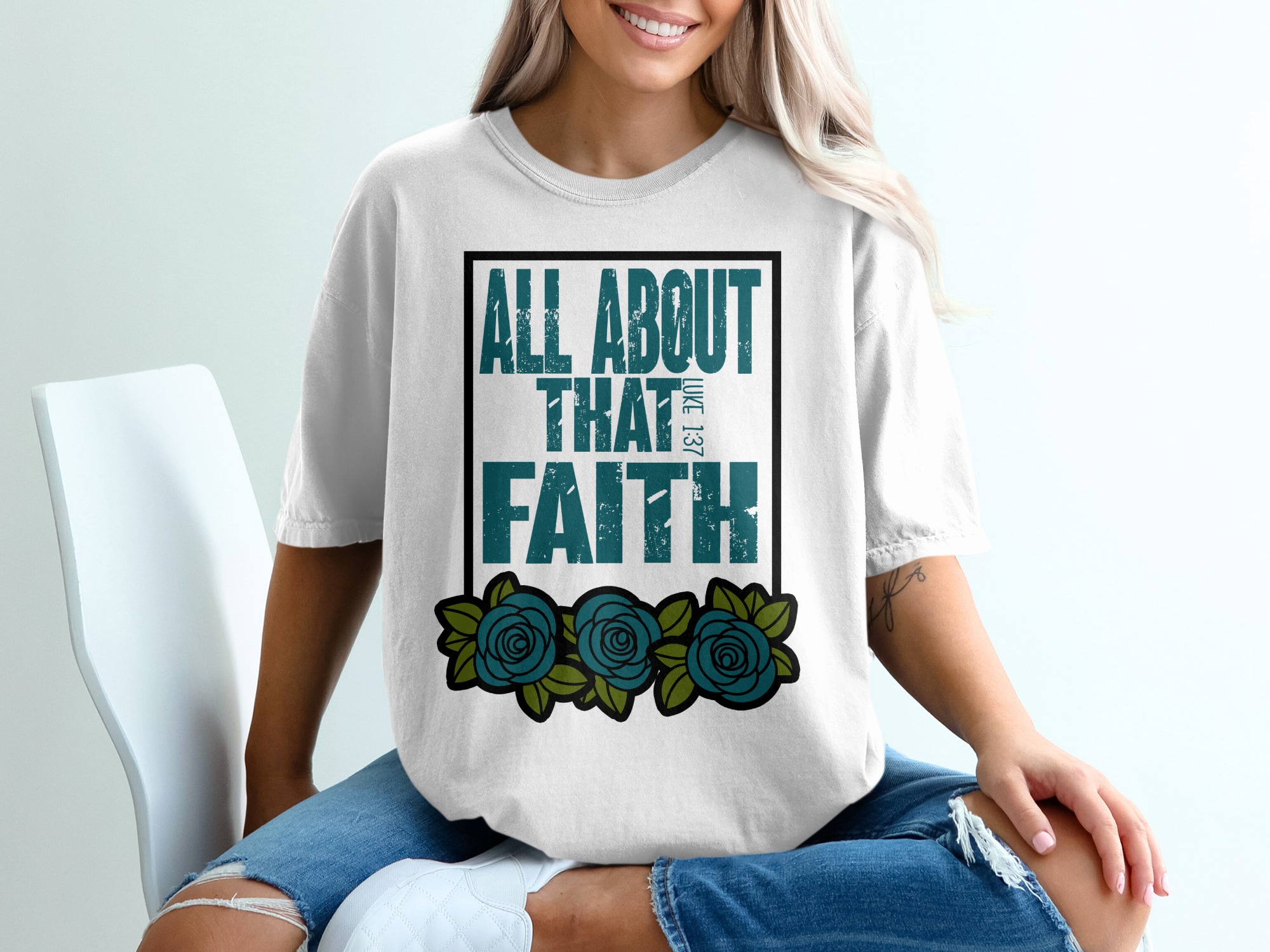 All About That Faith T-Shirt, Luke 1 37 Verse, Inspirational Christian Tee, Floral Design, Religious Gift, Faith Based, Trendy Shirt
