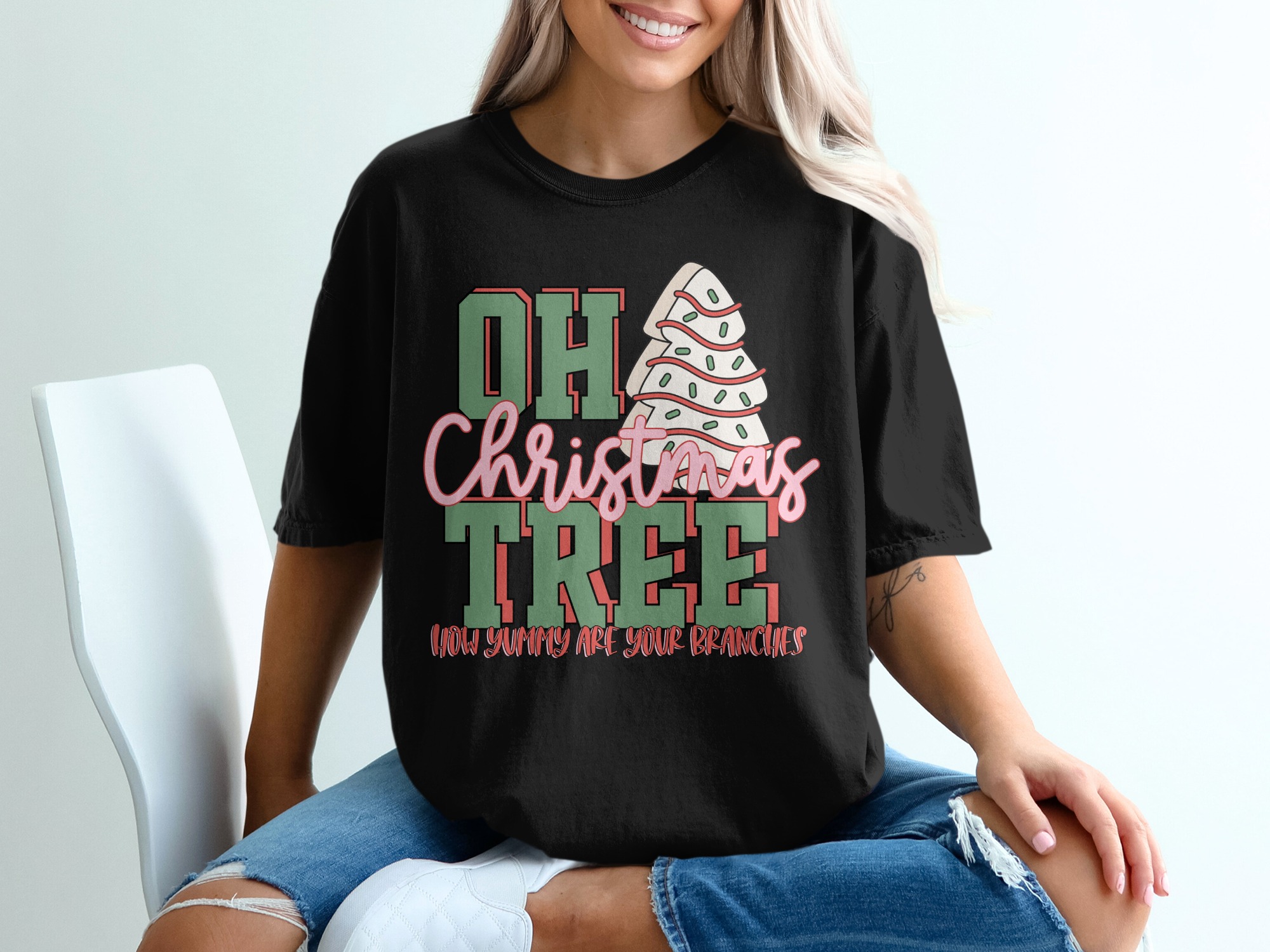 Oh Christmas Tree T-Shirt, Yummy Branches, Holiday Shirt, Christmas Outfit, Festive Tee, Retro Christmas, Cute Holiday, Winter T-Shirt - Image 2