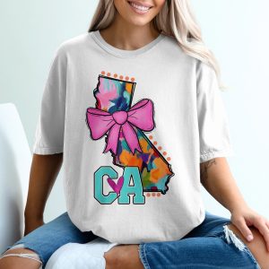California State T-Shirt, Floral CA Shirt, Pink Bow Shirt, California Pride Shirt, Gift for California Lover, Home State Apparel