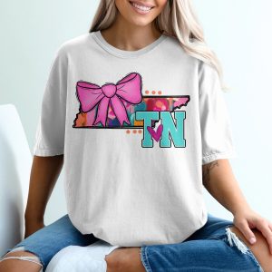 Tennessee T Shirt, TN State Tee, Pink Bow, Heart TN Gift, Colorful TN T-Shirt, Southern Pride Shirt, Cute Tennessee Outfit