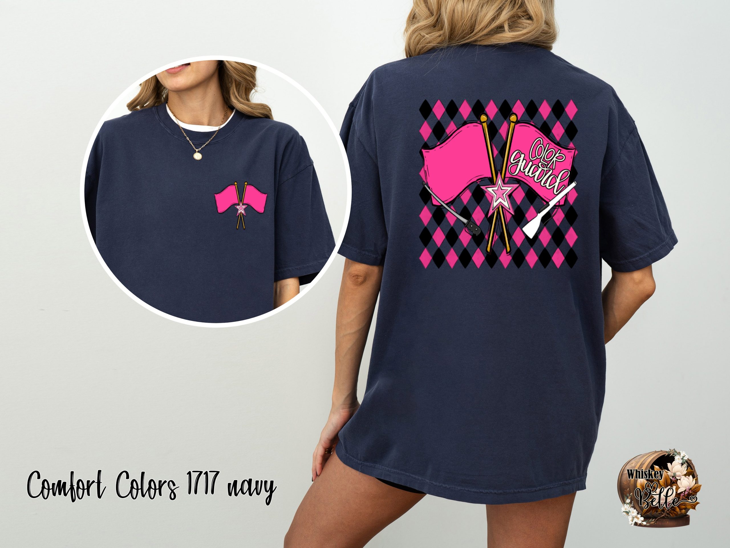 Color Guard T-Shirt, Pink Flag Tee, Marching Band Shirt, Competition Shirt, Band Mom Shirt, Black Graphic T Shirt - Image 4