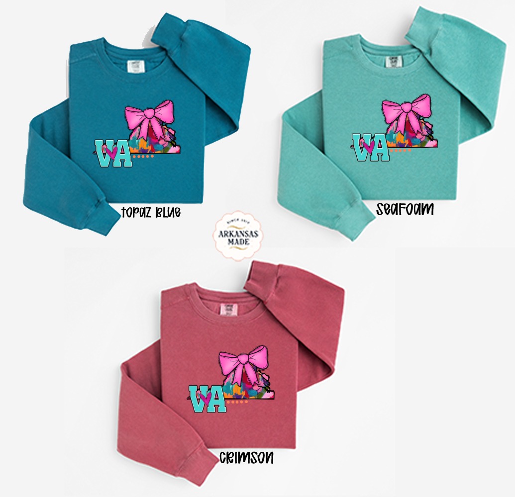Virginia VA State Sweatshirt, Bow Sweatshirt, USA State Sweatshirt, Colorful VA Sweatshirt, State Pride Sweatshirt, Virginia Gift Sweatshirt - Image 2