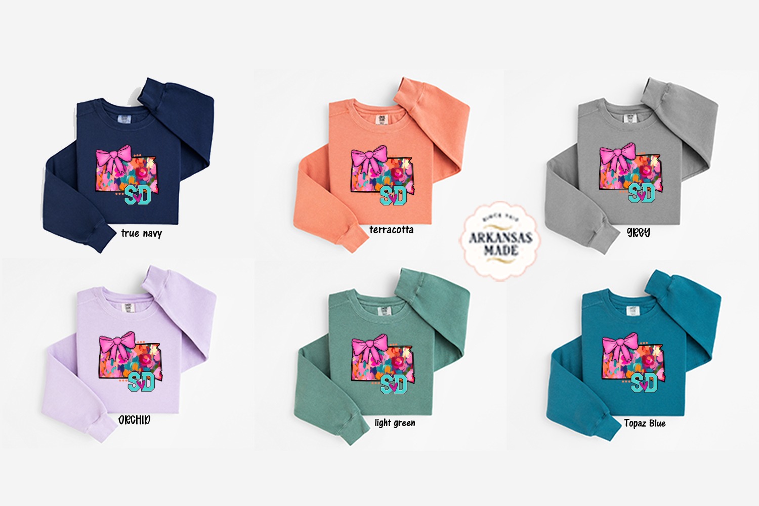 South Dakota Sweatshirt, SD State Art, Pink Bow, Colorful State Pride, Gift Idea, Graphic Sweatshirt, Trendy Clothing, Women's Sweatshirt - Image 5