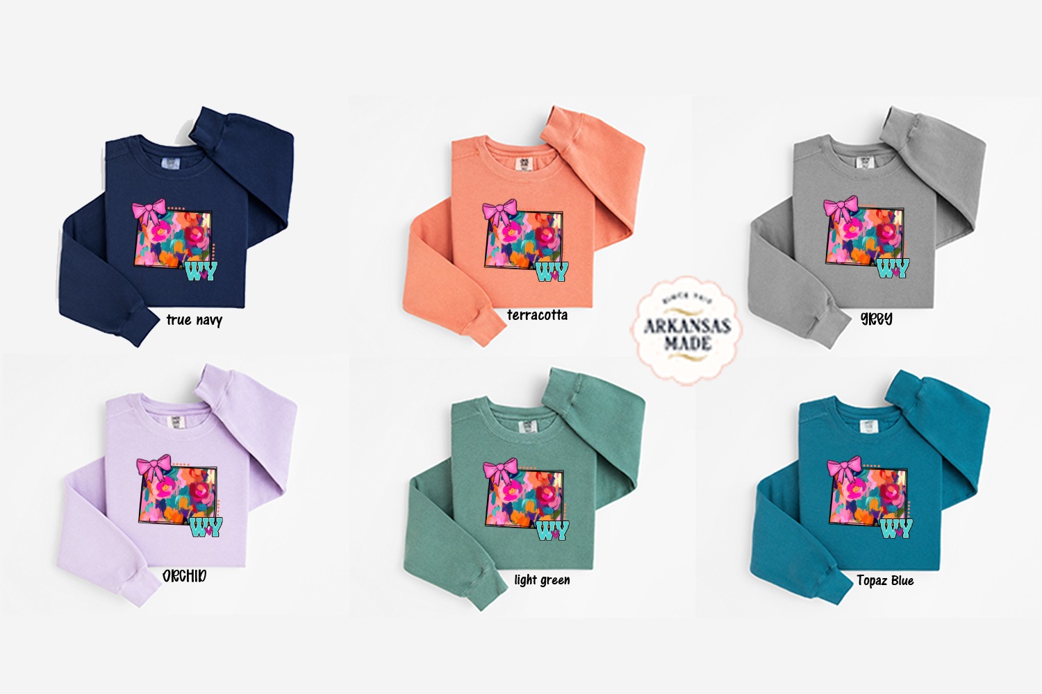 Floral Wyoming Sweatshirt, State Pride, Abstract Art Sweatshirt, Pink Bow, WY Love, Graphic Sweatshirt, Artsy Gift Idea, Fashion Sweatshirt - Image 5