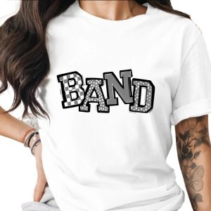Band T-Shirt, Checkerboard Pattern, Polka Dots, Stars Design, Music Tee, Concert Apparel, Stylish Graphic T-Shirt, Trendy Top