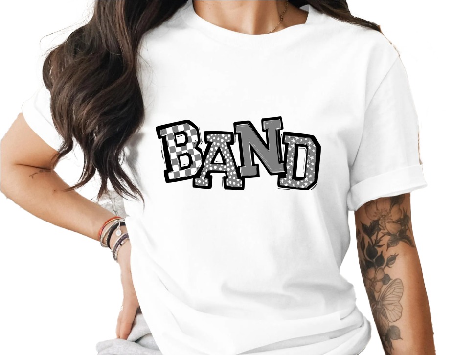 Band T-Shirt, Checkerboard Pattern, Polka Dots, Stars Design, Music Tee, Concert Apparel, Stylish Graphic T-Shirt, Trendy Top