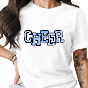 Cheer T-Shirt, Spirit Wear Tee, Blue and White Cheerleading Design, Cute Cheerleader Gift, Game Day Shirt, School Pride Apparel