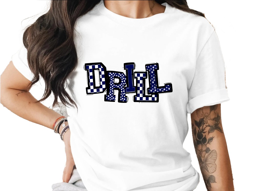 Drill T-Shirt, Unique Pattern Tee, Stylish Text Design, Casual Wear Shirt, Trendy T-Shirt, Statement Tee, Fashionable Shirt