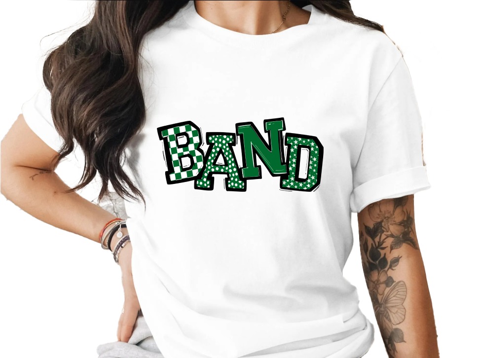 Band Tee, Spirit Shirt, Music T-Shirt, Green Checkered Tee, Polka Dot Shirt, Star Design Shirt, Band Mom Shirt, Concert T-Shirt