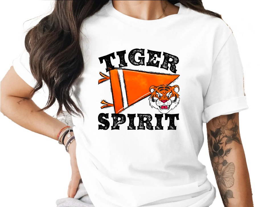 Tiger Spirit T-Shirt, Mascot Tee, Sports Fan Apparel, School Pride Shirt, Animal Lover Gift, Orange Pennant Design, Team Support Gear