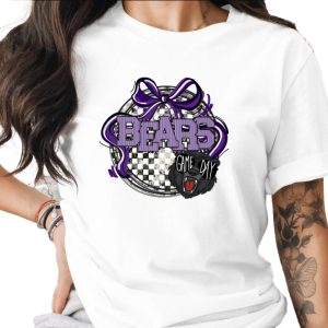Bears Game Day T-Shirt, Purple Bow Tee, Sports Fan Apparel, Team Spirit Shirt, Football Season Shirt, Graphic Design Tee, Trending Now